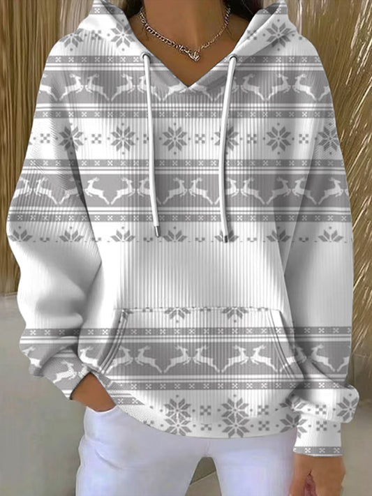 Dámské elegantní šedé soby fair isle hoodie