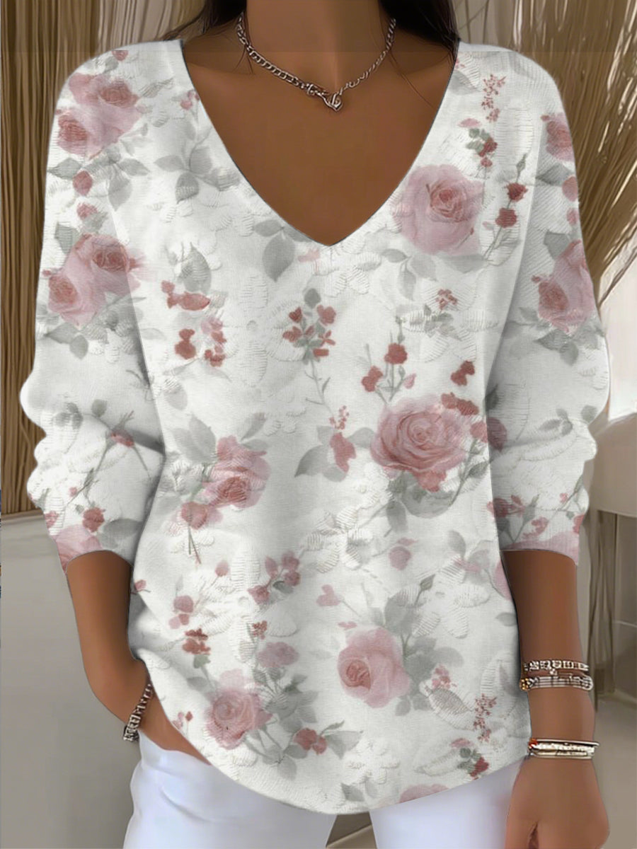 Dámské romantické růžové vneck svetr