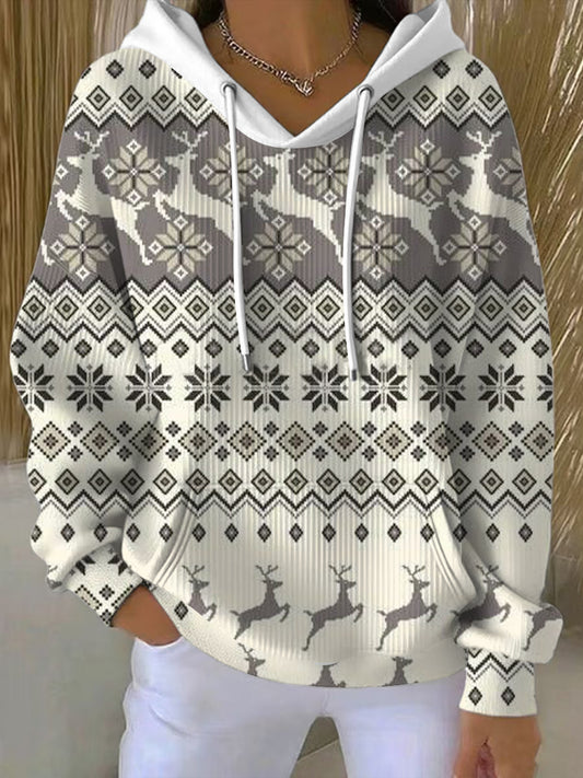 Dámské vánoce stylový šedý sob fair isle hoodie