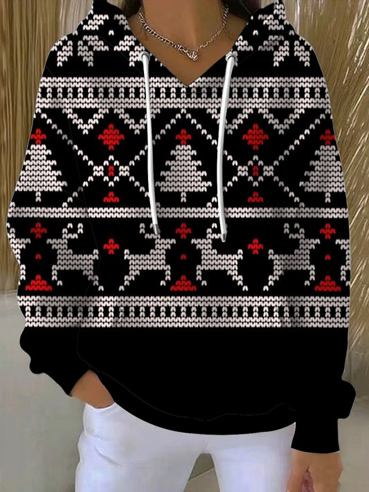Ženy klasický černý sob stromu fair isle hoodie
