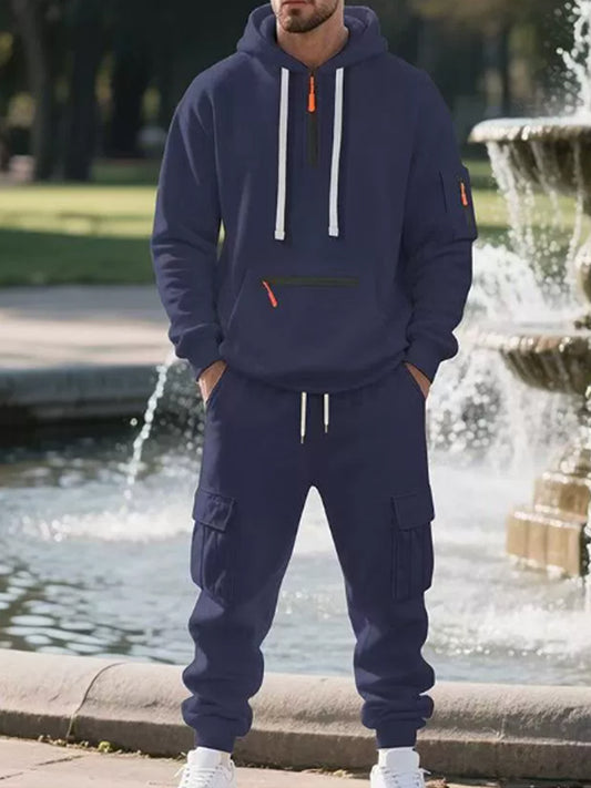 Pánské stylové navy kontrast hoodie & cargo pants set