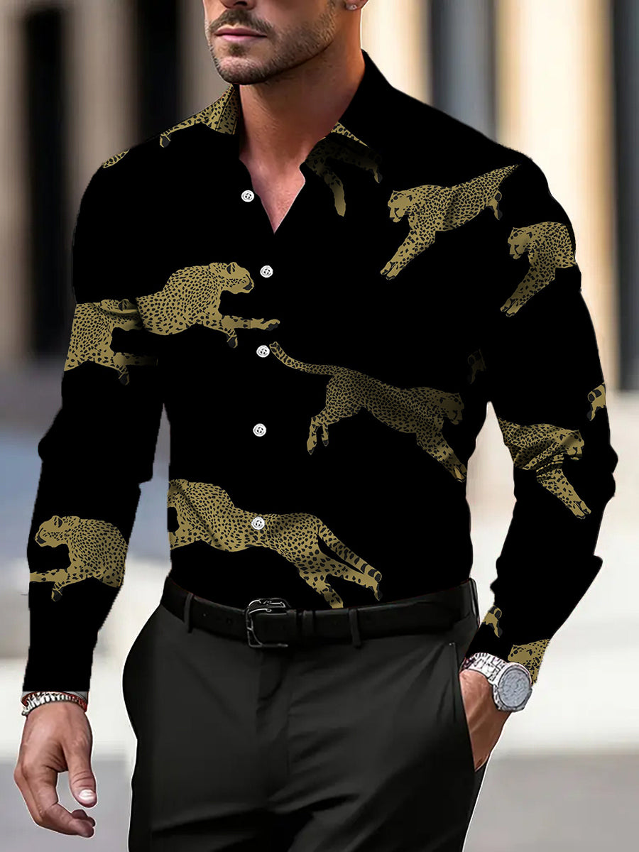 Pánské módní zlaté cheetah tisk košile