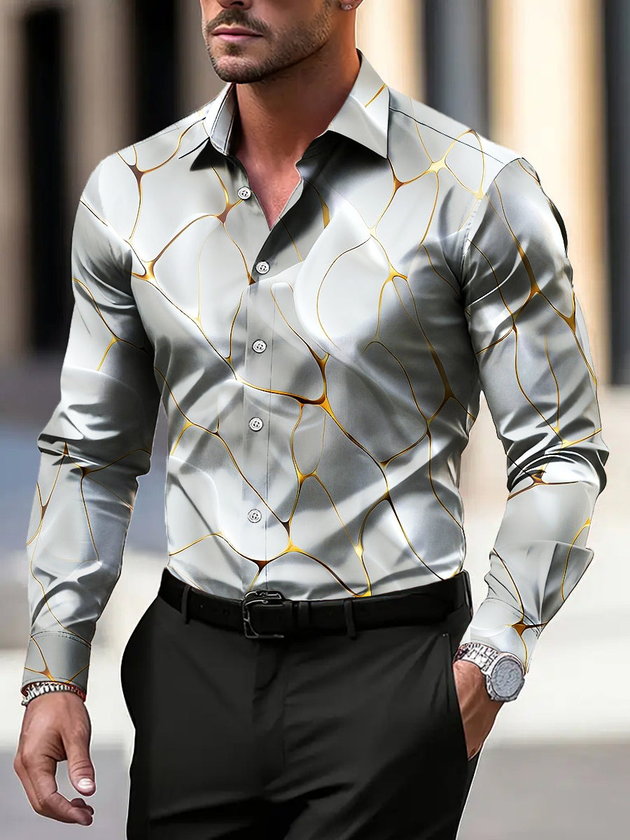 Pánské vintage minimalistický zlatě pruhované business casual košile