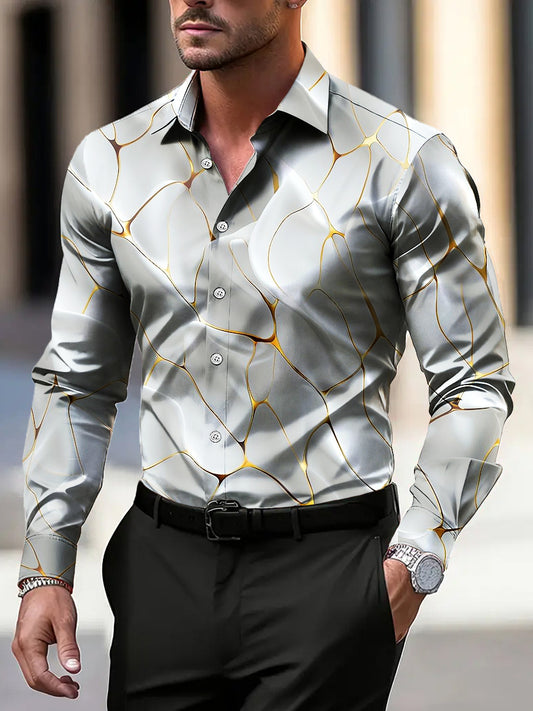 Pánské vintage minimalistický zlatě pruhované business casual košile