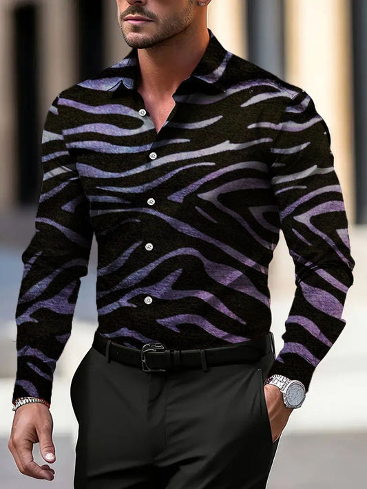 Pánské jedinečné fialové zebry tištěné šaty košile