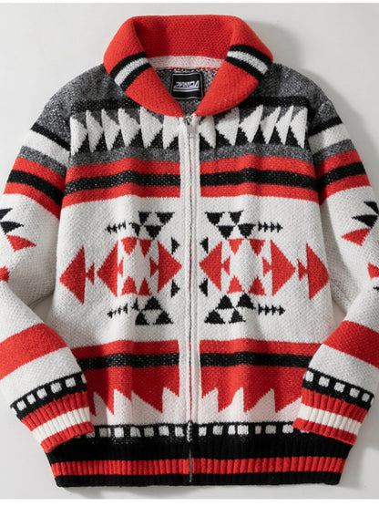 Pánské vintage etnické jacquard obojek pletené vesty