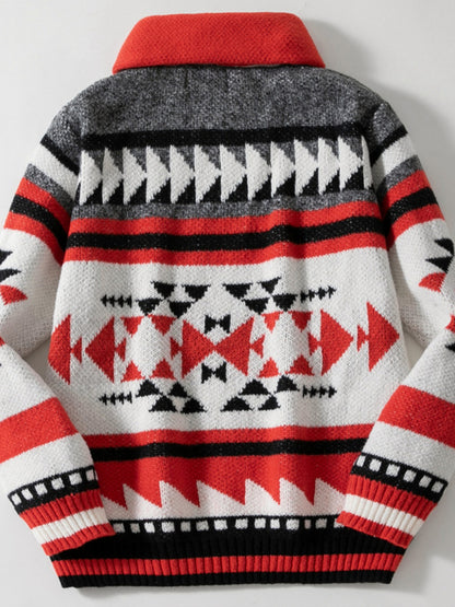 Pánské vintage etnické jacquard obojek pletené vesty