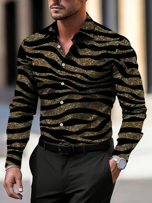 Pánské luxusní zlaté lesklé zebry tištěné šaty košile