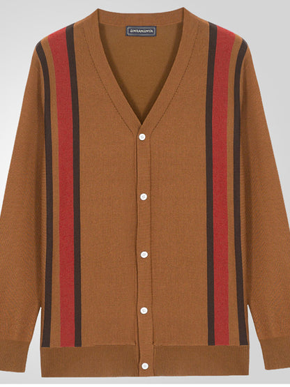 Pánské vintage klasické pruhované vneck s dlouhým rukávem vestavěné