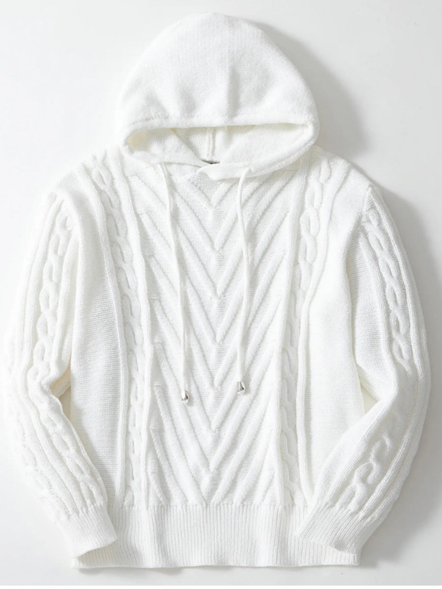 Pánské vintage dlouhý rukáv s kapucinou pletený svetr