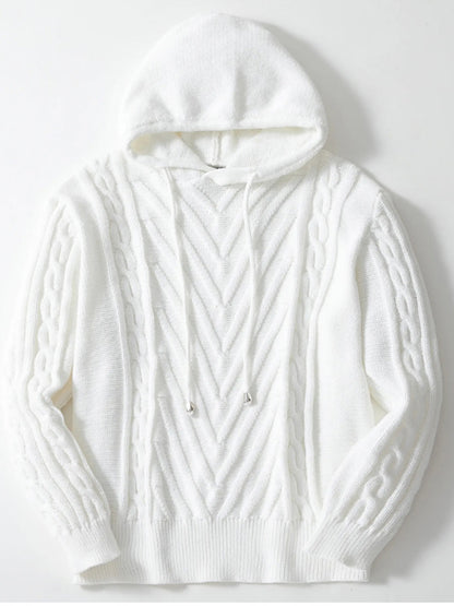 Pánské vintage dlouhý rukáv s kapucinou pletený svetr