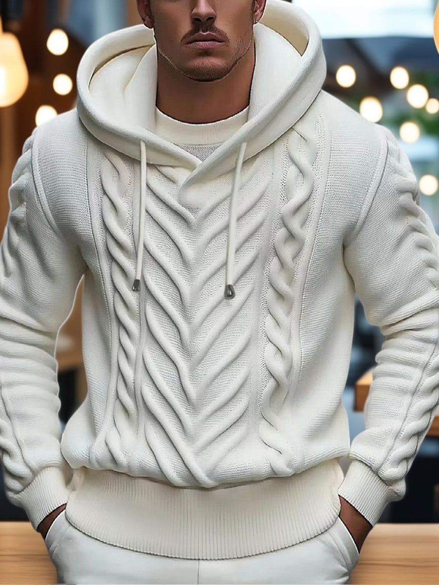 Pánské vintage dlouhý rukáv s kapucinou pletený svetr