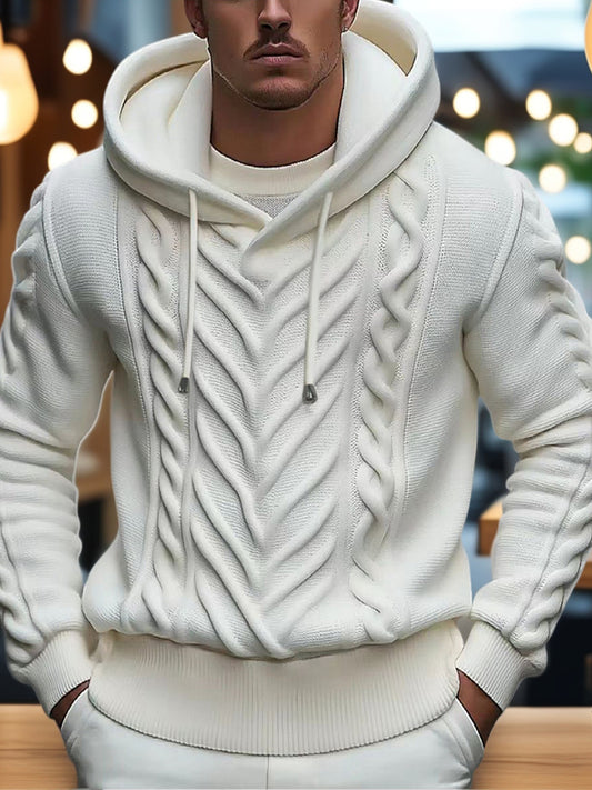 Pánské vintage dlouhý rukáv s kapucinou pletený svetr