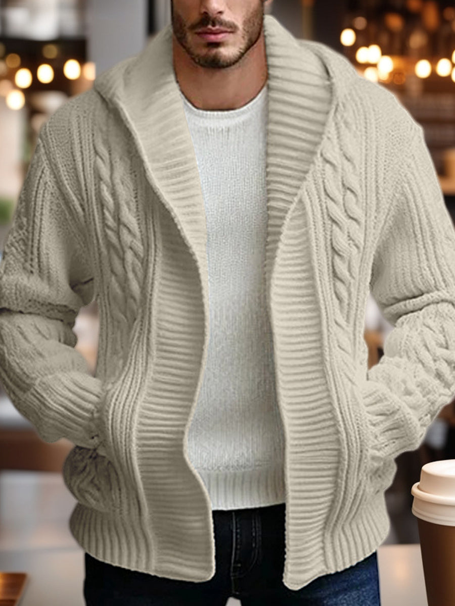 Pánské vintage kabelové pletené svetr s kapucinou