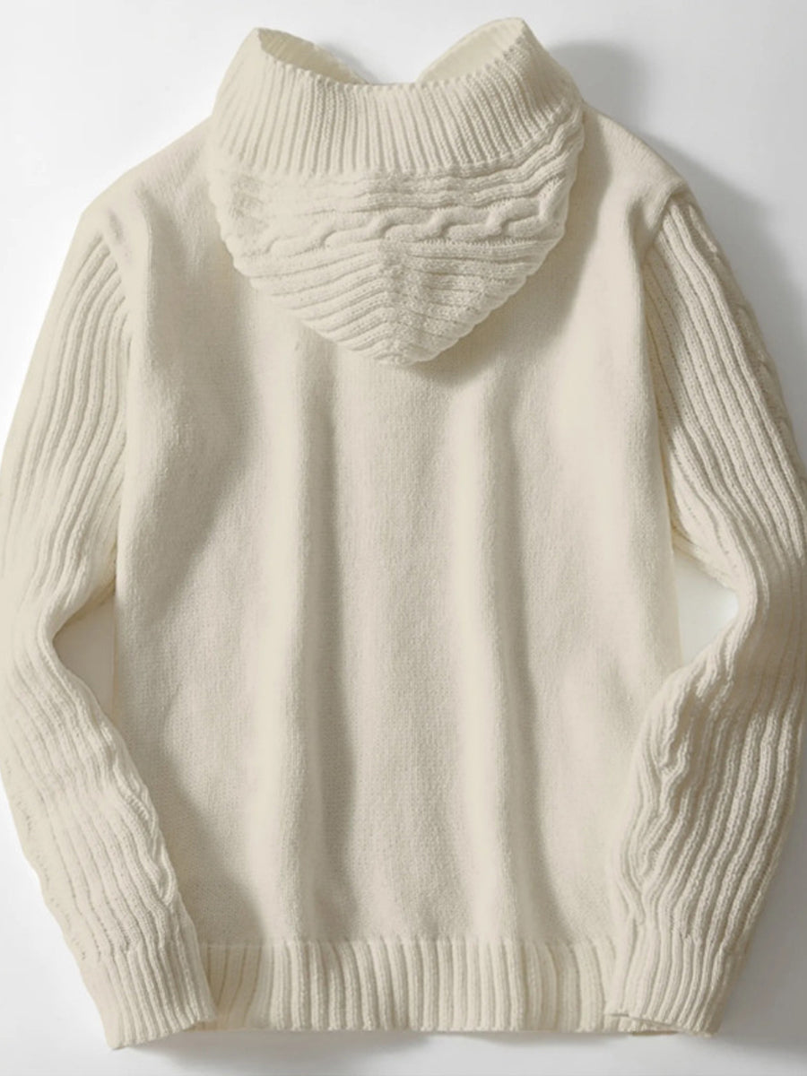 Pánské vintage kabelové pletené svetr s kapucinou