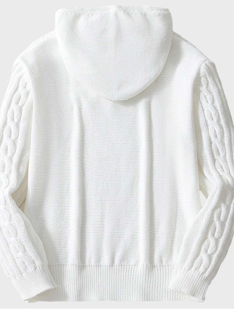 Pánské vintage dlouhý rukáv s kapucinou pletený svetr