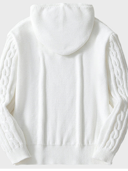 Pánské vintage dlouhý rukáv s kapucinou pletený svetr