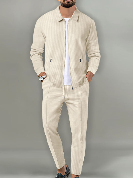 Pánské vintage vafleweave zipperpocket rever slimfit jacket set