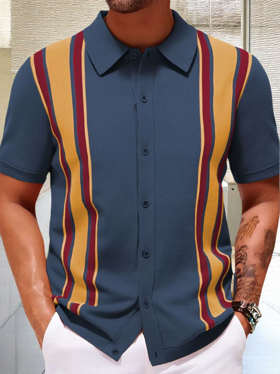 Pánské vintage pruhované pletené obojek kardigán