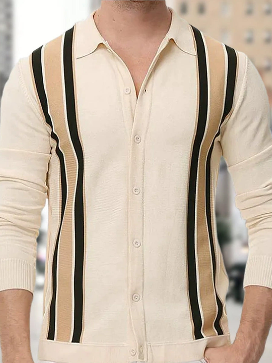 Pánské vintage pruhované patchwork business collared cardigan