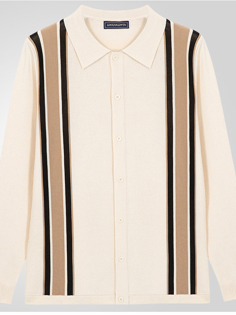 Pánské vintage pruhované patchwork business collared cardigan