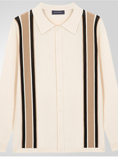 Pánské vintage pruhované patchwork business collared cardigan