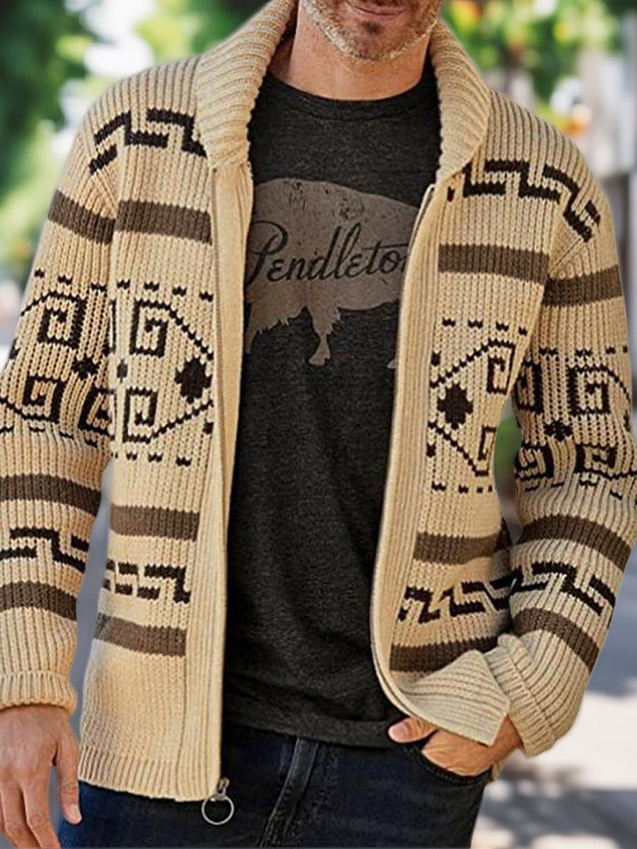 Pánské vintage klasický etnický golier pletené bundy