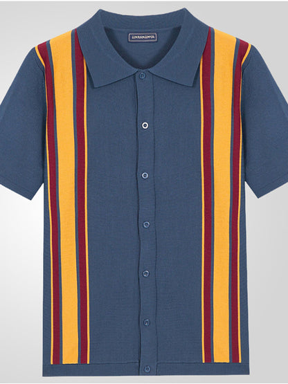 Pánské vintage pruhované pletené obojek kardigán