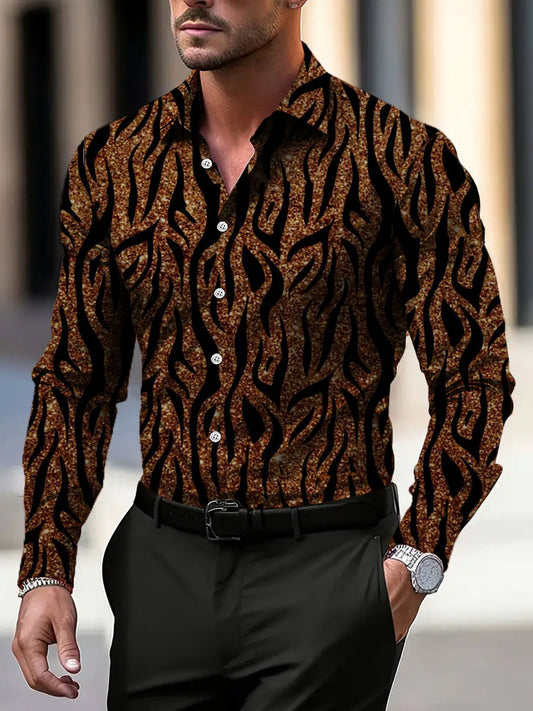 Pánské odvážné třpytivé tygří tigru tisk šaty košile