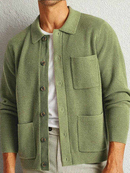 Pánské vintage styl kapesní golier s dlouhými rukávy pletené vesty