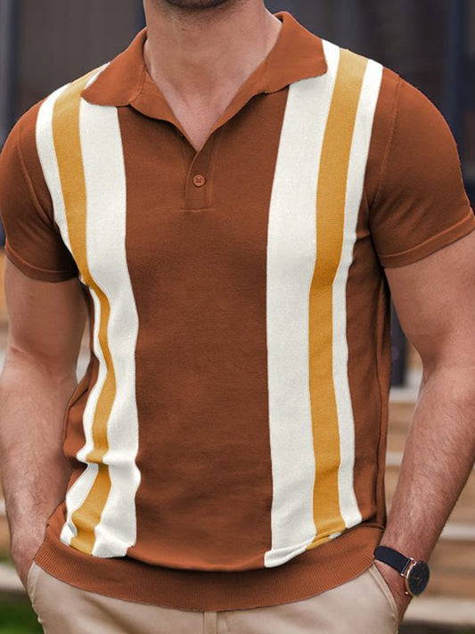 Pánské vintage pruhované kontrastní barevné pletené pólo