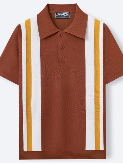 Pánské vintage pruhované kontrastní barevné pletené pólo