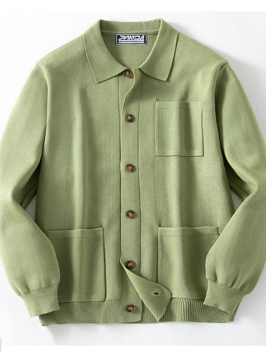 Pánské vintage styl kapesní golier s dlouhými rukávy pletené vesty