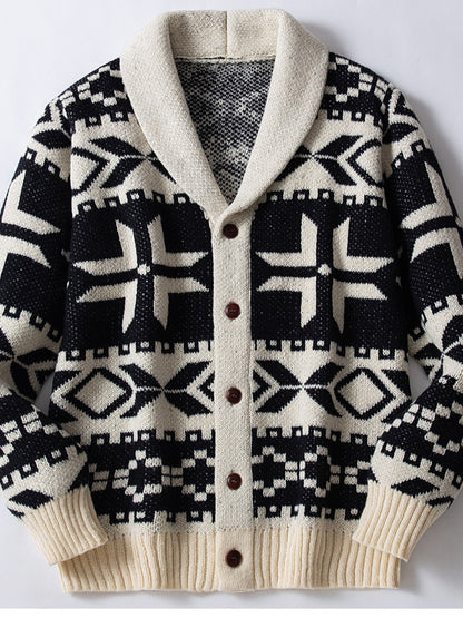 Pánské vintage heavyduty jacquard collared pletená bunda