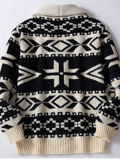 Pánské vintage heavyduty jacquard collared pletená bunda