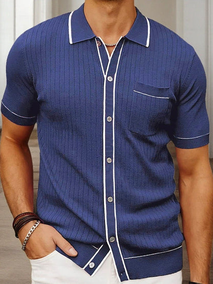 Pánské vintage pruhované patchwork pletené pólo