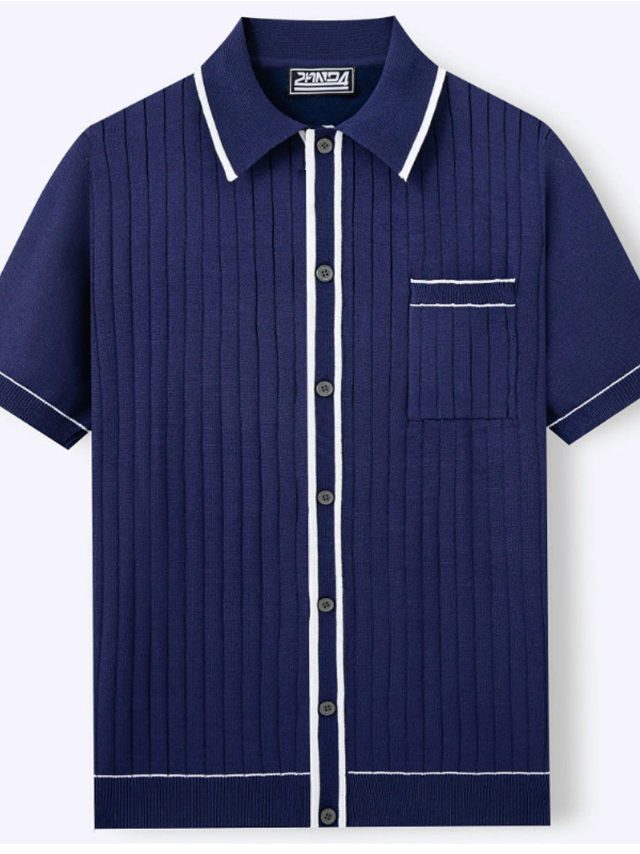 Pánské vintage pruhované patchwork pletené pólo