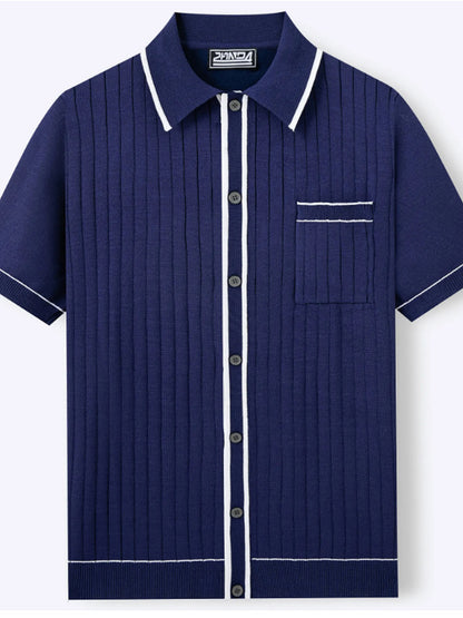 Pánské vintage pruhované patchwork pletené pólo