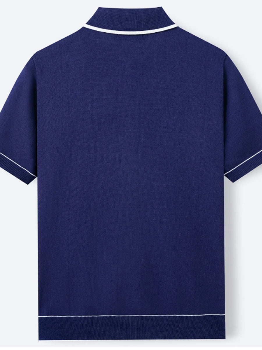 Pánské vintage pruhované patchwork pletené pólo