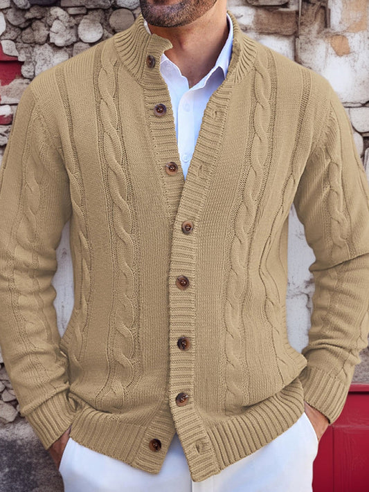 Pánské vintage kabelpletené stojany golier kardigan
