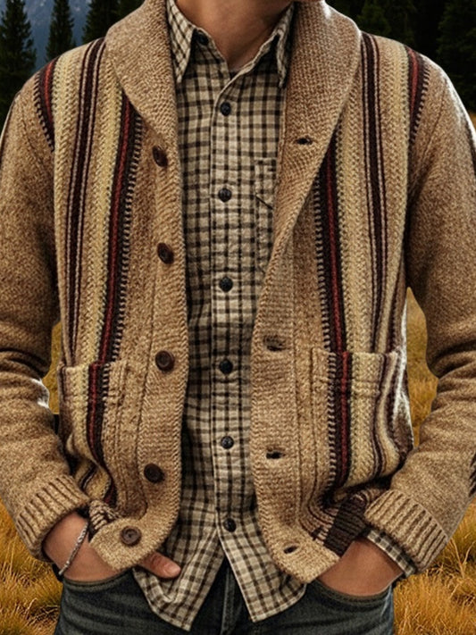 Pánské vintage britské žakvardový pruhovaný pletený vesta s obojkem