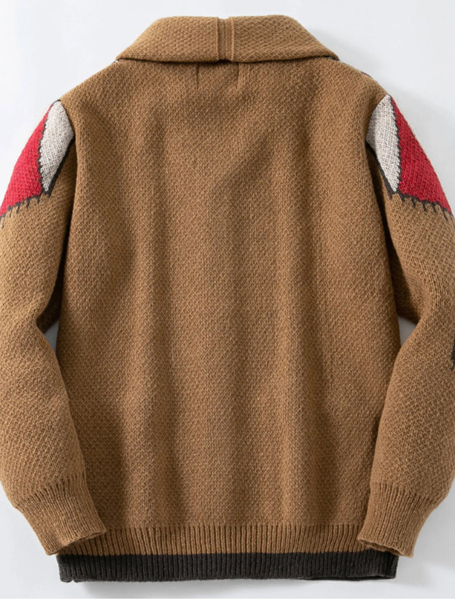 Pánské vintage britské žakvardový pruhovaný pletený vesta s obojkem