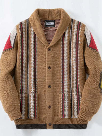 Pánské vintage britské žakvardový pruhovaný pletený vesta s obojkem