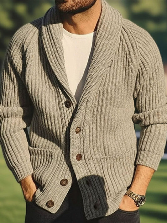 Pánské vintage jednofarebné obojky s dlouhými rukávy pletené vesty