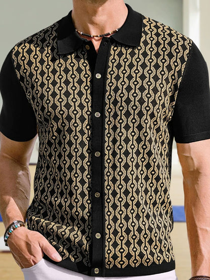 Pánské vintage jacquard obojek pletené pólo košile