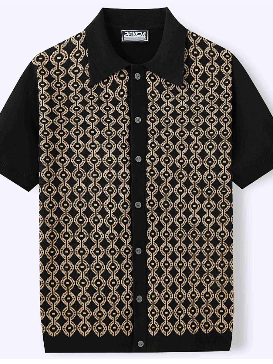 Pánské vintage jacquard obojek pletené pólo košile