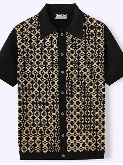 Pánské vintage jacquard obojek pletené pólo košile