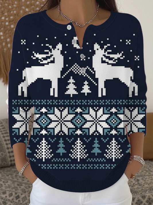 Dámské klasické námořní soby fair isle henley svetr