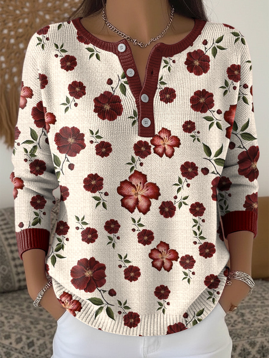 Dámské vintage květinové umění vneck top