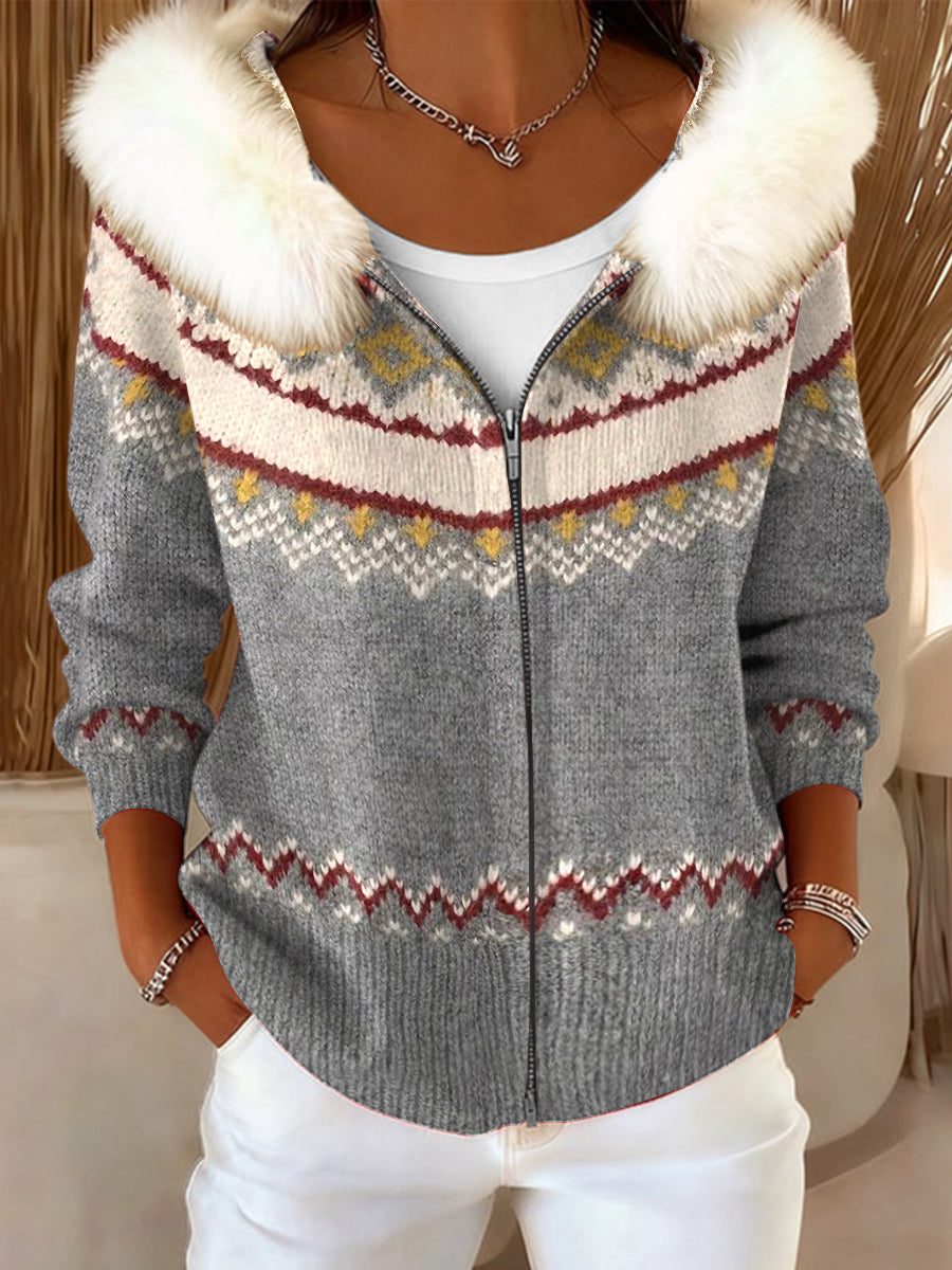 Ženy vintage zimní fair ostrov s kapucnou vlna golier kabát